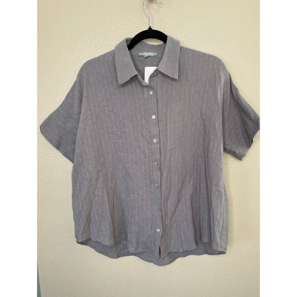 NWT Fun2Fun Womens Gretchen‎ Grey Button-Up Shirt M 100% Cotton Short Sleeve - Picture 2 of 6